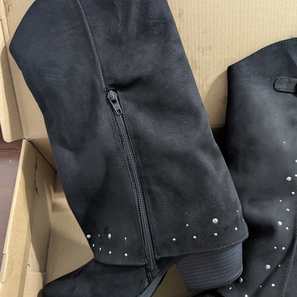 Sugar Black Heeled Boots with Stud Accents - Picture 3 of 8